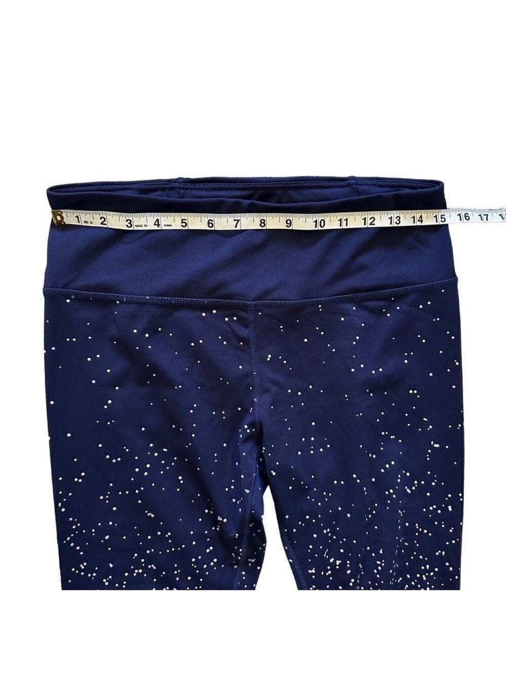 Kimberly Ombre Space Metallic High Rise Navy & Silver Polka Dot Leggings Large - Picture 6 of 8